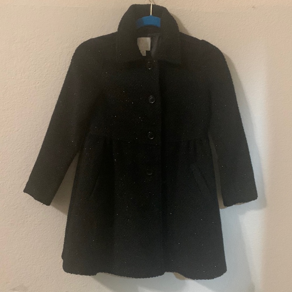 The Children’s Place Collared Glittery Pea Coat for Girls, Black Size Medium 7/8